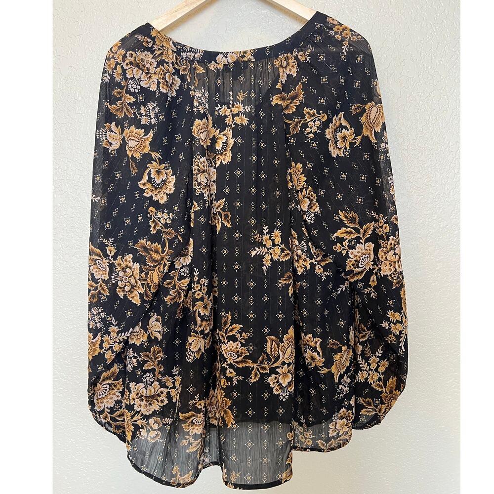 NEW Torrid Peasant Blouse Black Gold Floral Sheer Chiffon Peasant Long Sleeve 2X - Picture 7 of 7